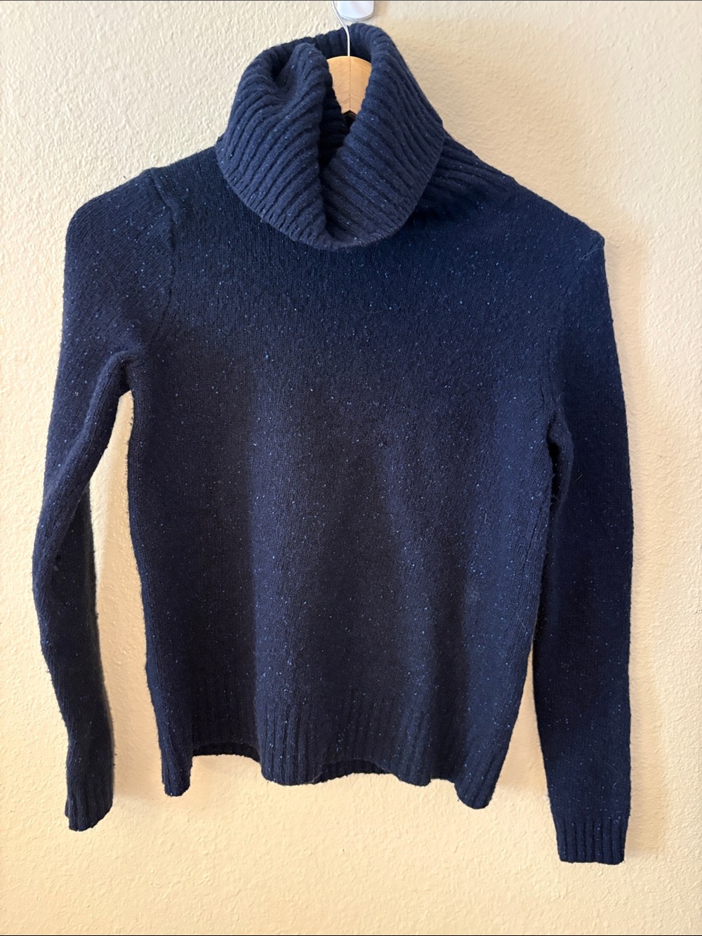 J Crew Navy Wool Cowl Neck Sweater Small Chunky Knit Minimalist - Picture 2 of 9